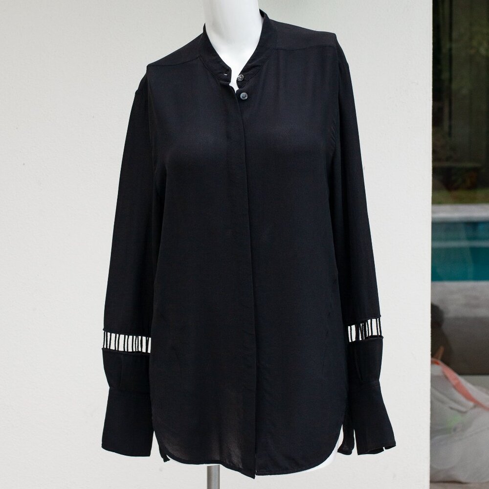 3-1 Phillip Lim Black Silk Button Down Shirt open Sleeve detail Size 4